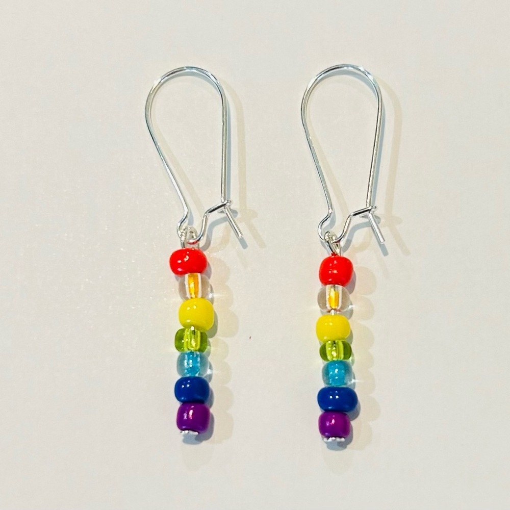 Handmade Rainbow Bead Dangle Earrings - Picture 4 of 5